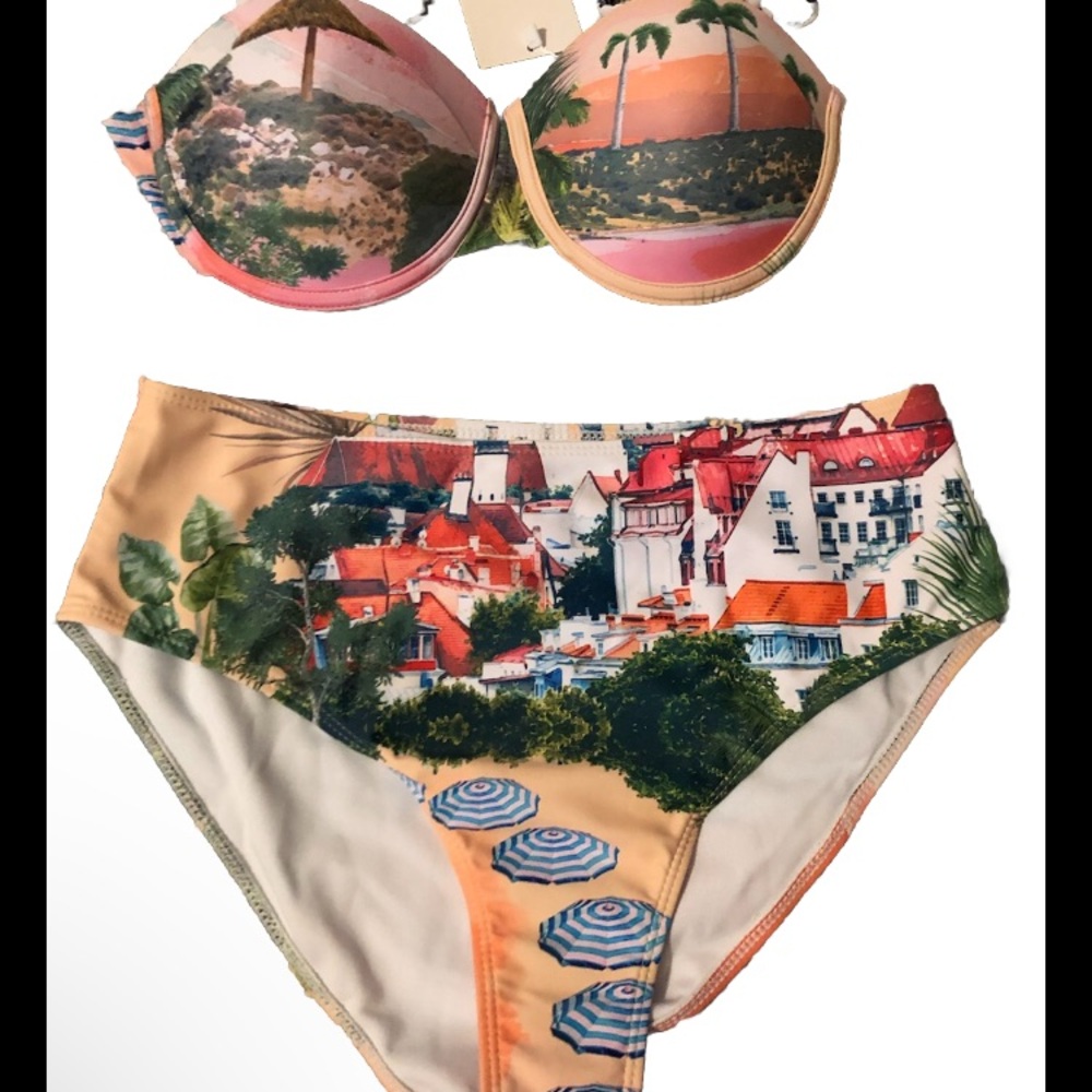 Endless Moon 2 Piece Swimsuit Small Riviera Positano Boho Luxe MSRP $85 NWT